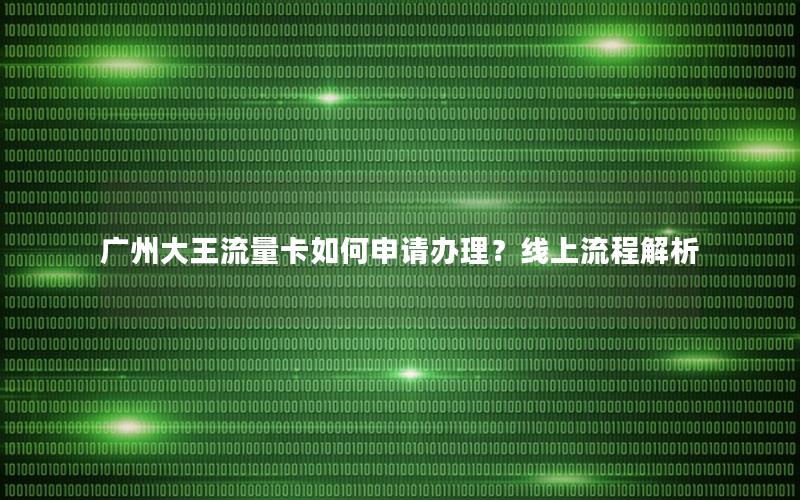 广州大王流量卡如何申请办理？线上流程解析