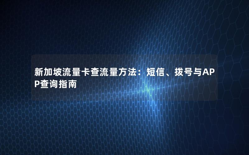 新加坡流量卡查流量方法：短信、拨号与APP查询指南