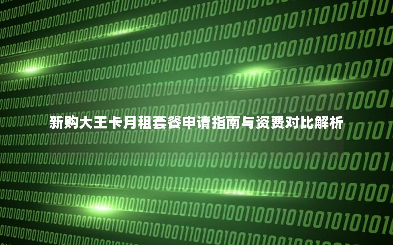 新购大王卡月租套餐申请指南与资费对比解析