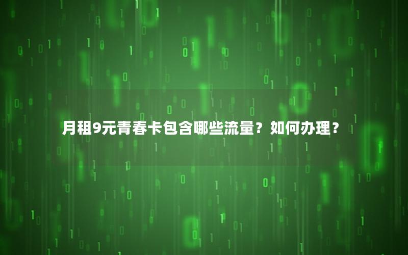 月租9元青春卡包含哪些流量？如何办理？