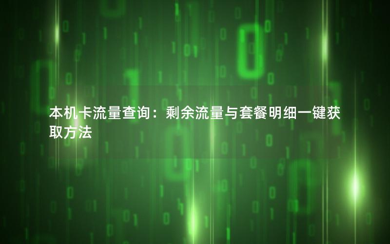 本机卡流量查询：剩余流量与套餐明细一键获取方法