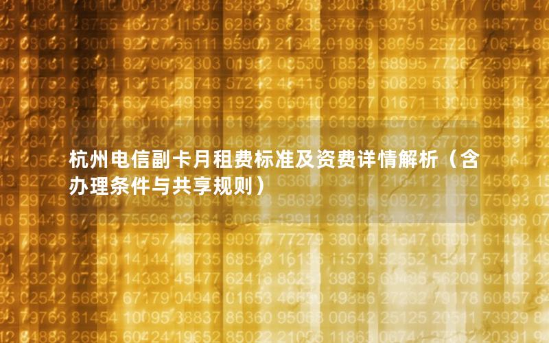杭州电信副卡月租费标准及资费详情解析（含办理条件与共享规则）