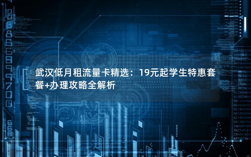 武汉低月租流量卡精选：19元起学生特惠套餐+办理攻略全解析