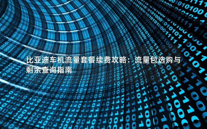 比亚迪车机流量套餐续费攻略：流量包选购与剩余查询指南