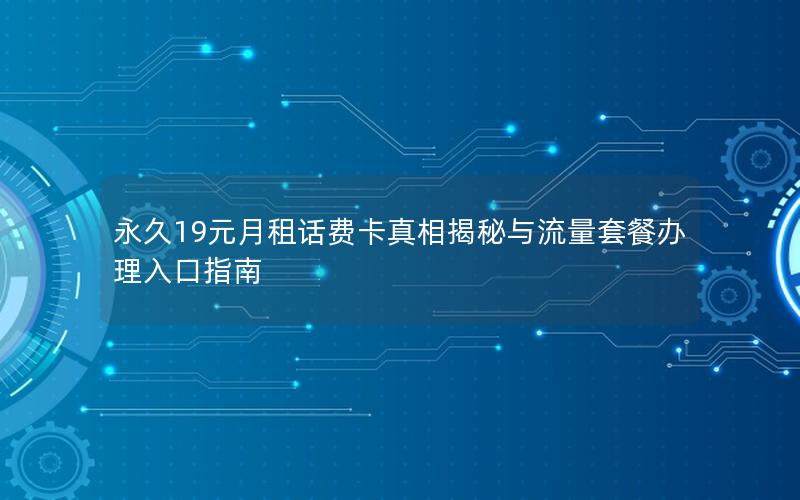 永久19元月租话费卡真相揭秘与流量套餐办理入口指南