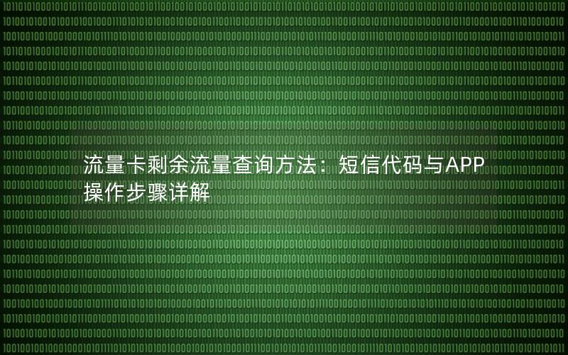 流量卡剩余流量查询方法：短信代码与APP操作步骤详解