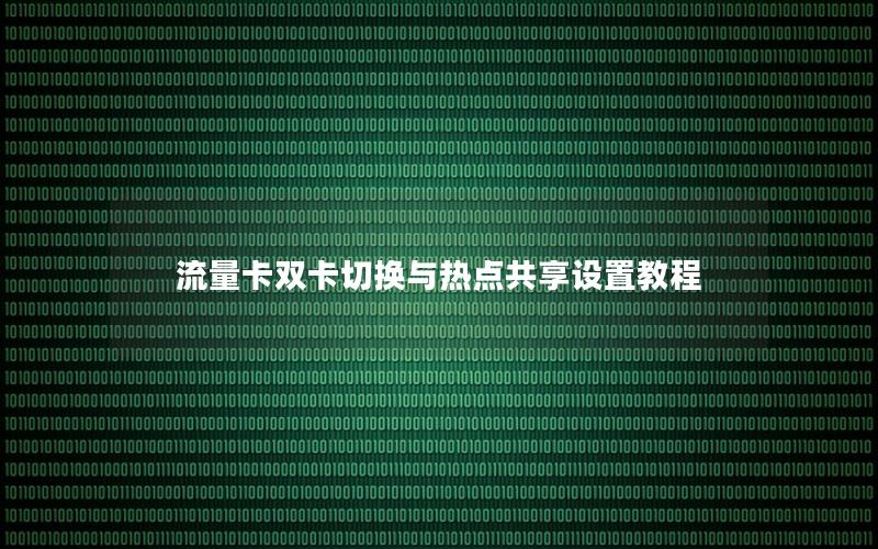 流量卡双卡切换与热点共享设置教程