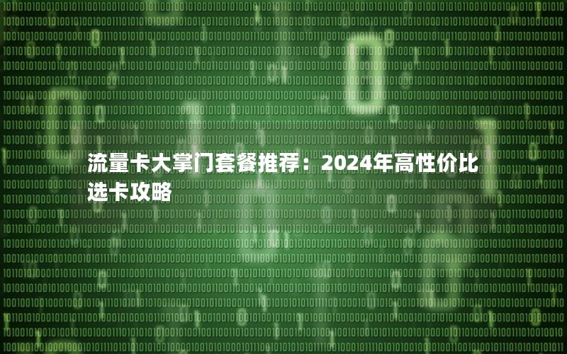 流量卡大掌门套餐推荐：2024年高性价比选卡攻略