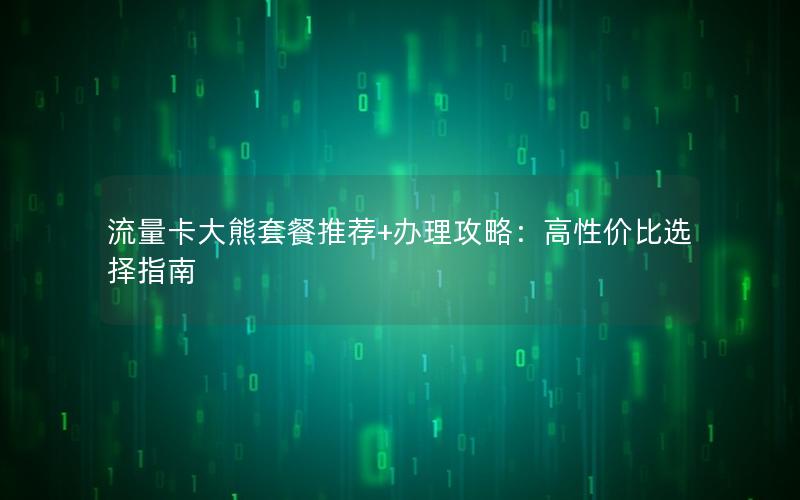 流量卡大熊套餐推荐+办理攻略：高性价比选择指南
