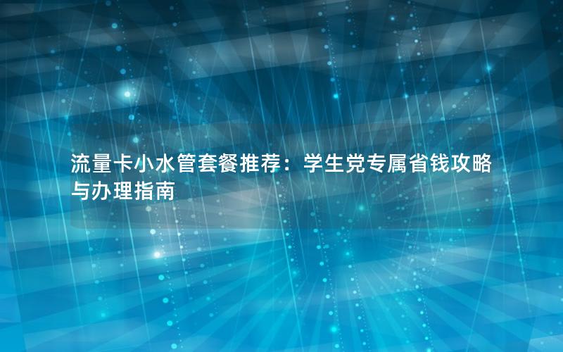 流量卡小水管套餐推荐：学生党专属省钱攻略与办理指南