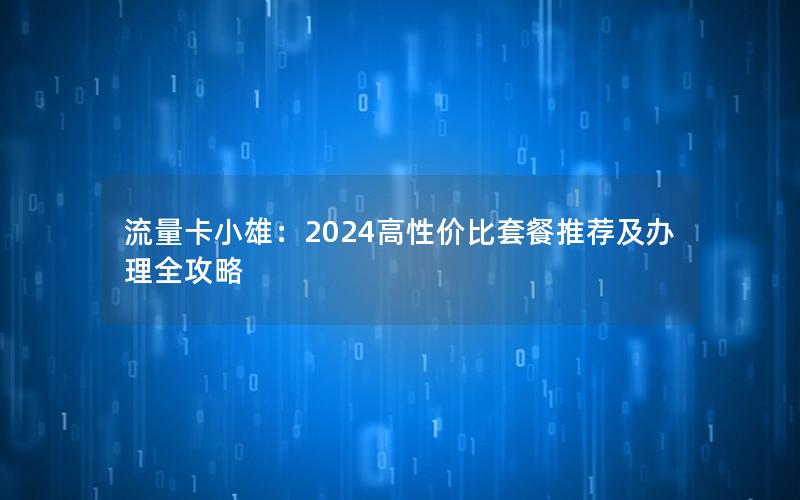 流量卡小雄：2024高性价比套餐推荐及办理全攻略