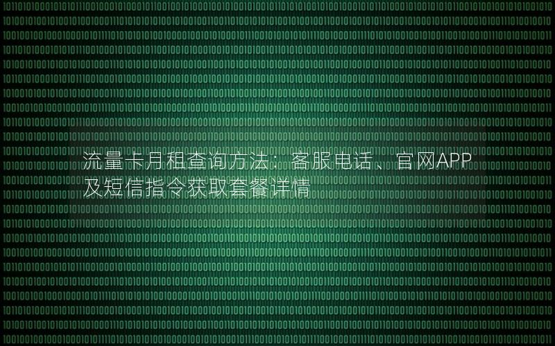 流量卡月租查询方法：客服电话、官网APP及短信指令获取套餐详情