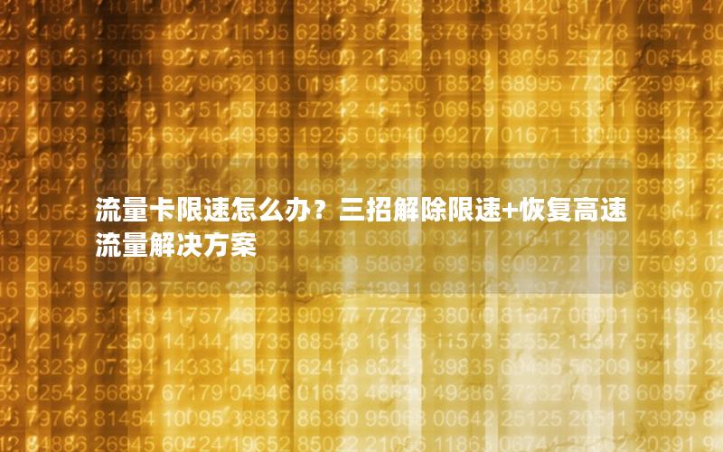流量卡限速怎么办？三招解除限速+恢复高速流量解决方案