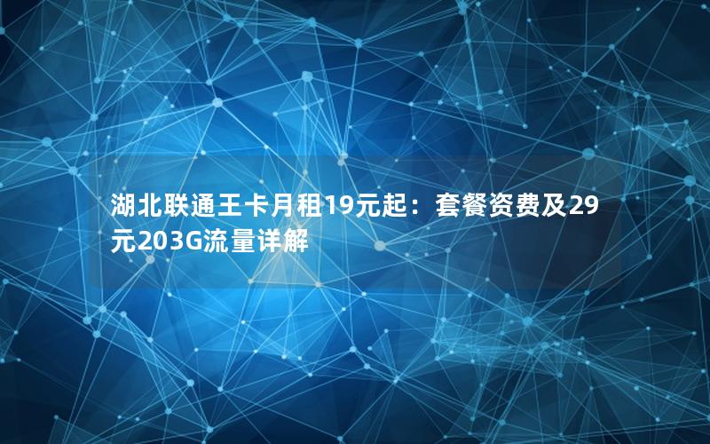 湖北联通王卡月租19元起：套餐资费及29元203G流量详解