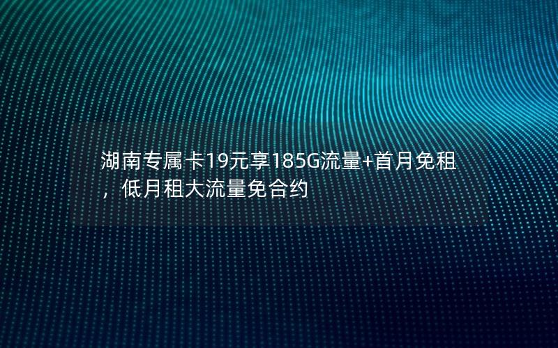 湖南专属卡19元享185G流量+首月免租，低月租大流量免合约