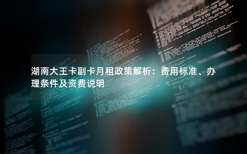 湖南大王卡副卡月租政策解析：费用标准、办理条件及资费说明