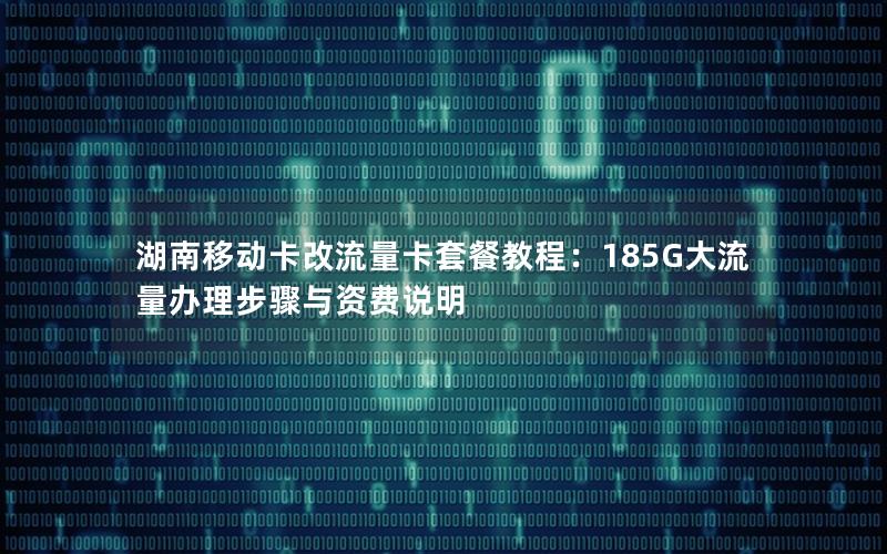 湖南移动卡改流量卡套餐教程：185G大流量办理步骤与资费说明