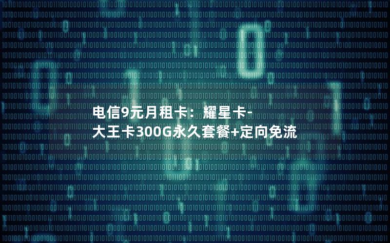 电信9元月租卡：耀星卡-大王卡300G永久套餐+定向免流