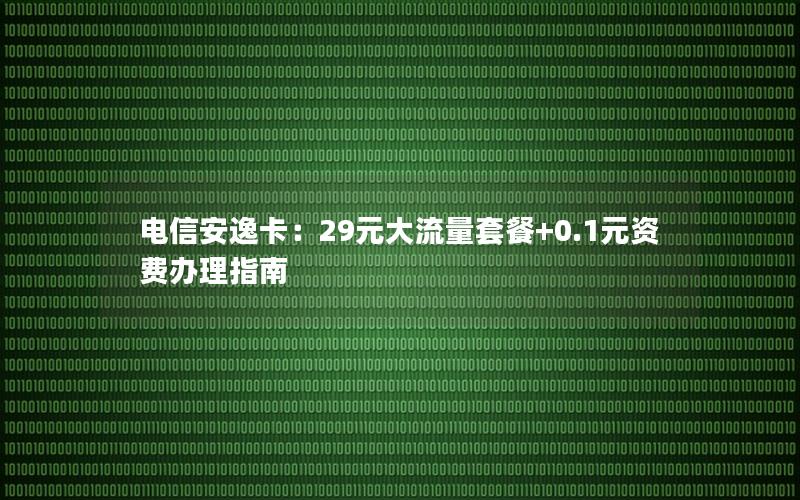 电信安逸卡：29元大流量套餐+0.1元资费办理指南