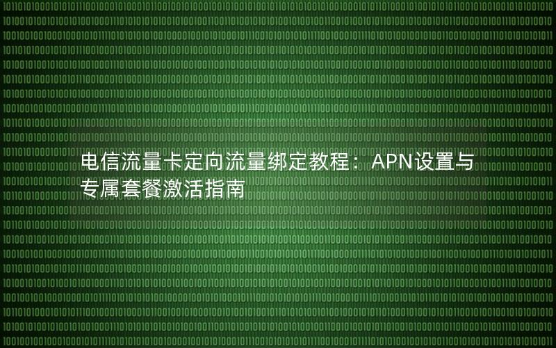 电信流量卡定向流量绑定教程：APN设置与专属套餐激活指南