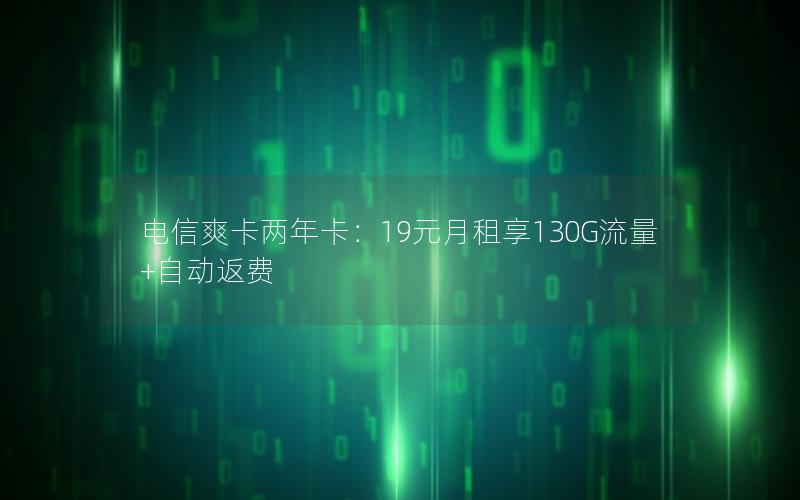 电信爽卡两年卡：19元月租享130G流量+自动返费