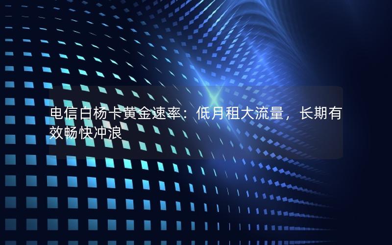 电信白杨卡黄金速率：低月租大流量，长期有效畅快冲浪