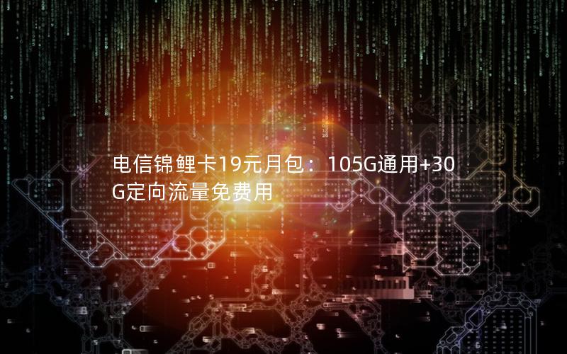 电信锦鲤卡19元月包：105G通用+30G定向流量免费用