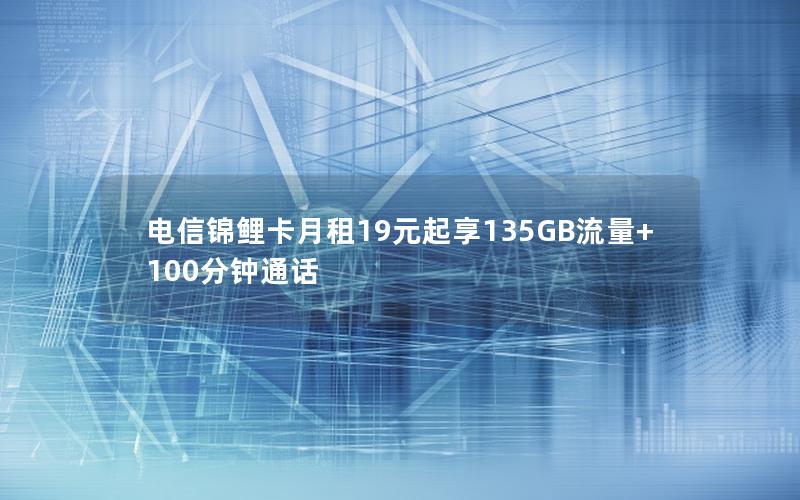电信锦鲤卡月租19元起享135GB流量+100分钟通话